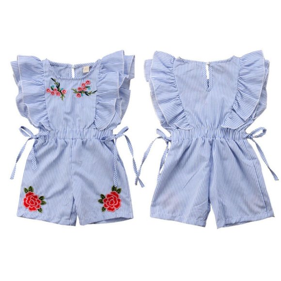 PatPat Other - 5/$20blue white stripe floral ruffle romper outfit